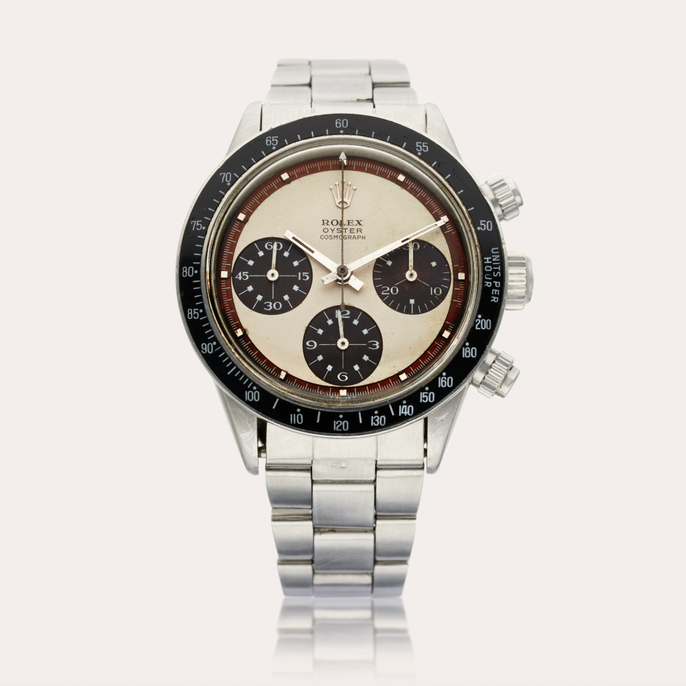 Rolex Reference 6263 'Panda Paul Newman' Daytona | A stainless steel chronograph wristwatch with tropical minute outer track and bracelet, Circa 1969