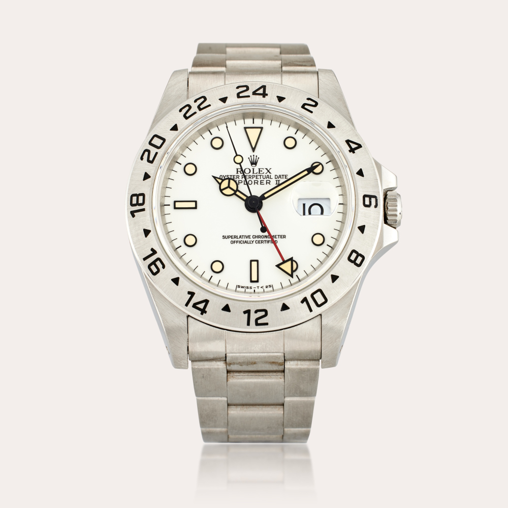 Rolex Reference 16570 Explorer II | A stainless steel automatic dual time wristwatch with date and bracelet, Circa 1996