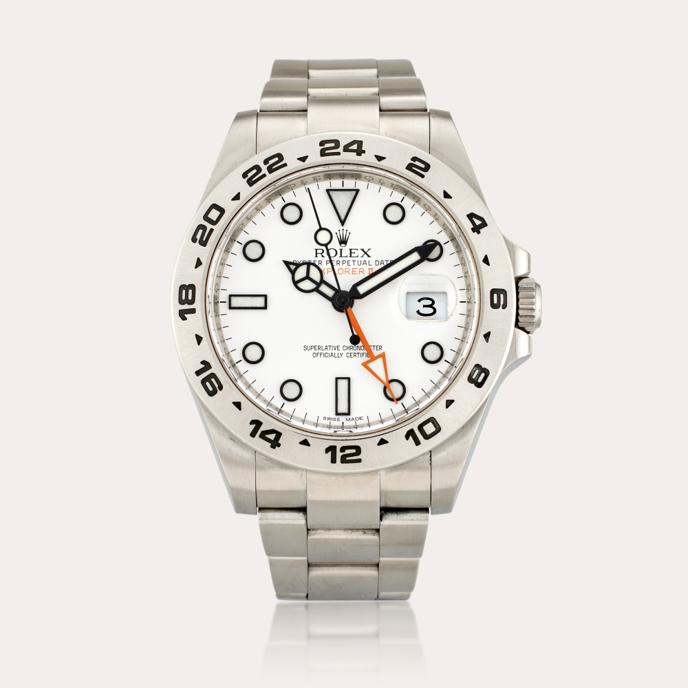 Rolex Reference 216570 Explorer II | A stainless steel automatic dual time wristwatch with date and bracelet, Circa 2010