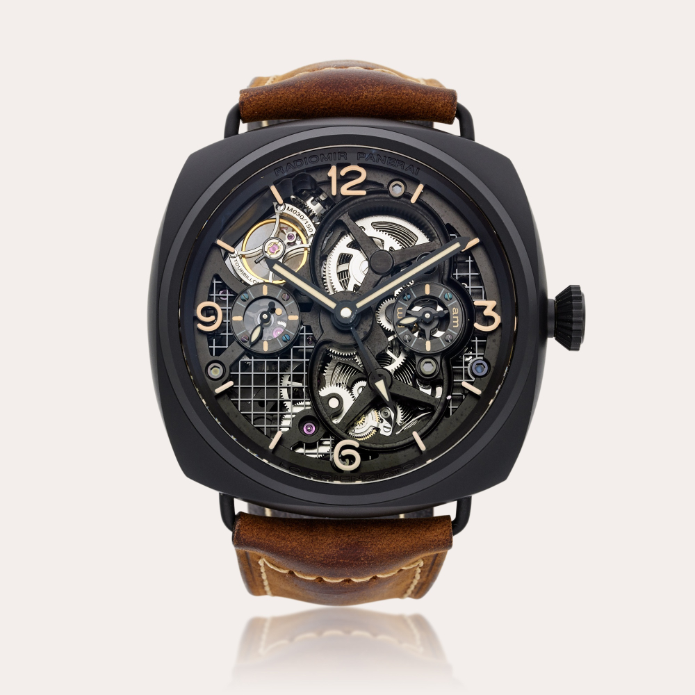 Panerai Reference PAM00350 Radiomir Tourbillon GMT Lo Scienziato | A limited edition ceramic and titanium dual time tourbillon wristwatch with power reserve and day/night indication, Circa 2011