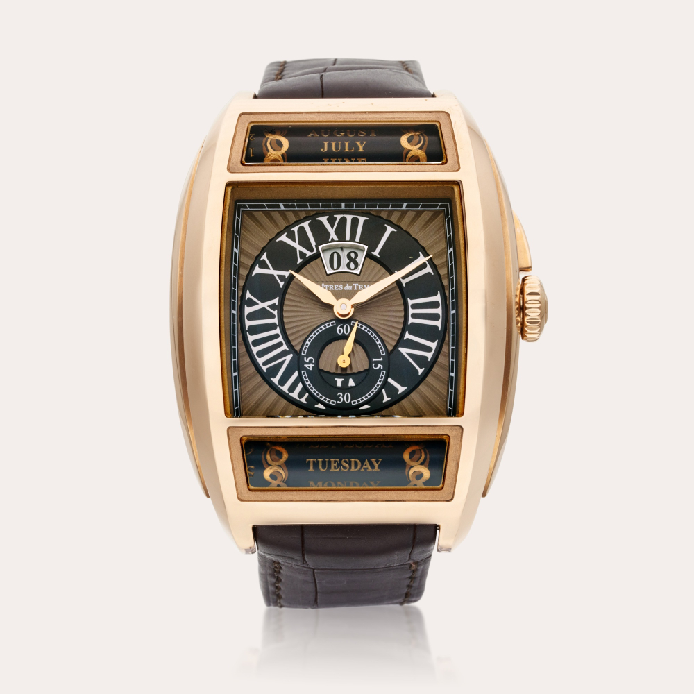 Maitres du Temps Reference C2T.55.21.142-C1 Chapter Two | A unique pink gold automatic triple calendar wristwatch with day and digital date and month display, Made in collaboration with Daniel Roth, Roger Dubuis and Peter Speake-Marin, Circa 2017