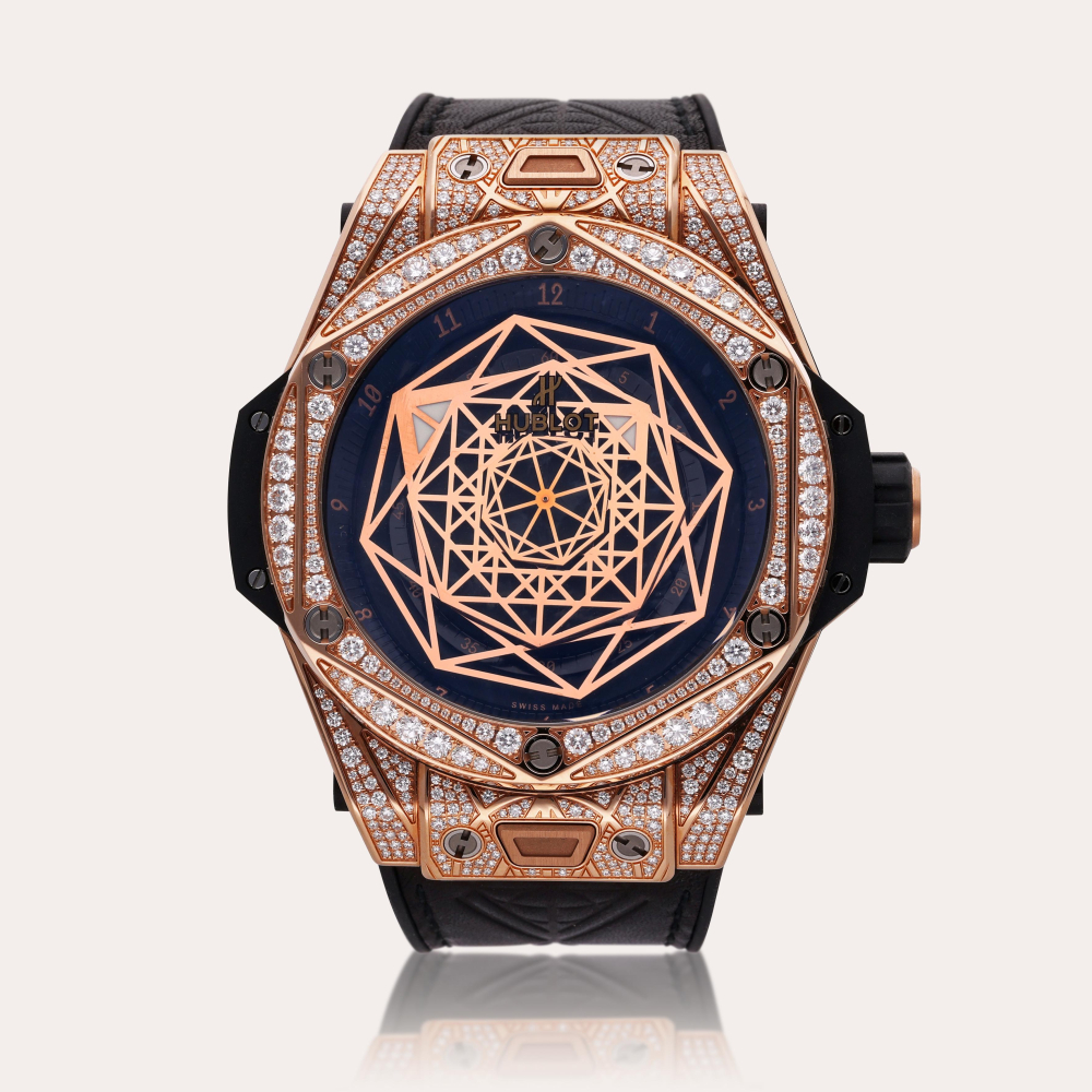 Hublot Reference 465.OS.1118.VR.1704.MXM18 Big Bang Sang Bleu | A pink gold, titanium, and diamond-set automatic wristwatch, Circa 2010