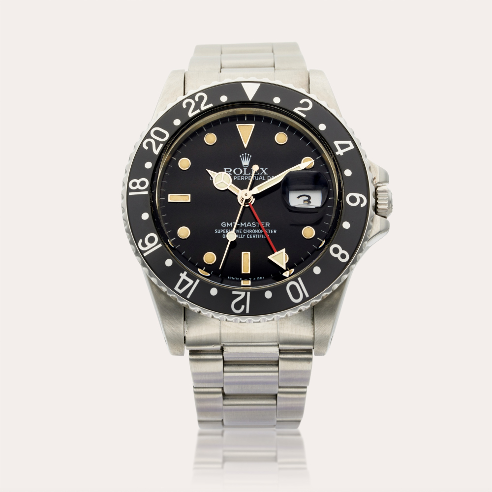 Rolex Reference 16750 GMT-Master | A stainless steel automatic dual time wristwatch with date and bracelet, Circa 1985