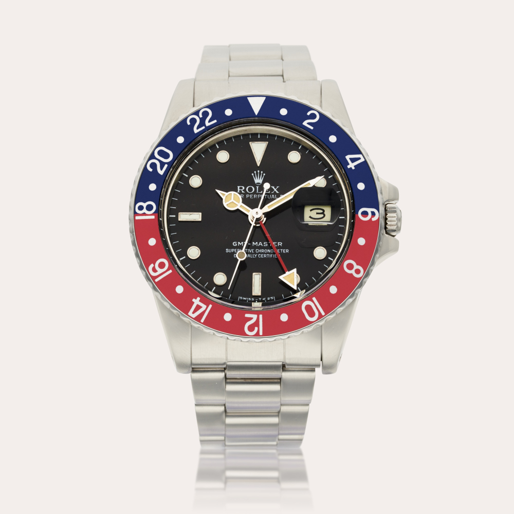 Rolex Reference 16750 GMT-Master ‘Pepsi’ | A stainless steel automatic dual time wristwatch with date and bracelet, Circa 1984