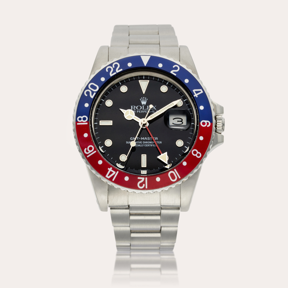 Rolex Reference 16750 GMT-Master ‘Pepsi’ | A stainless steel automatic dual time wristwatch with date and bracelet, Circa 1984
