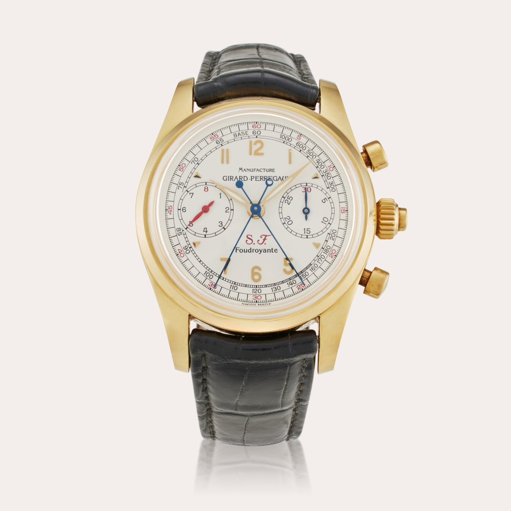 Girard-Perregaux Reference 9020 Scuderia Ferrari | A limited edition yellow gold automatic split second chronograph wristwatch with 1/8th of a second function, Made in 1999 to Commemorate the 70th Anniversary of Scuderia Ferrari