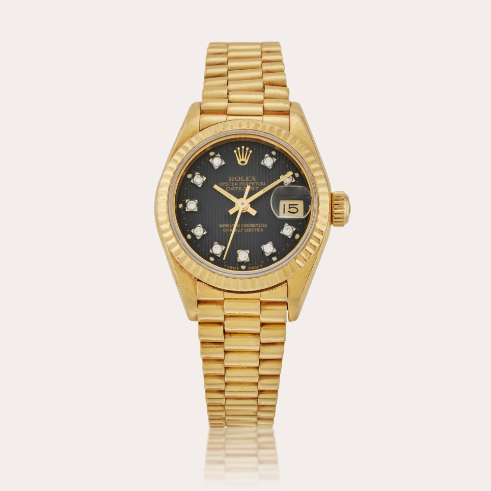 Rolex Reference 69178 Datejust | A yellow gold and diamond-set automatic wristwatch with date and bracelet, Circa 1989