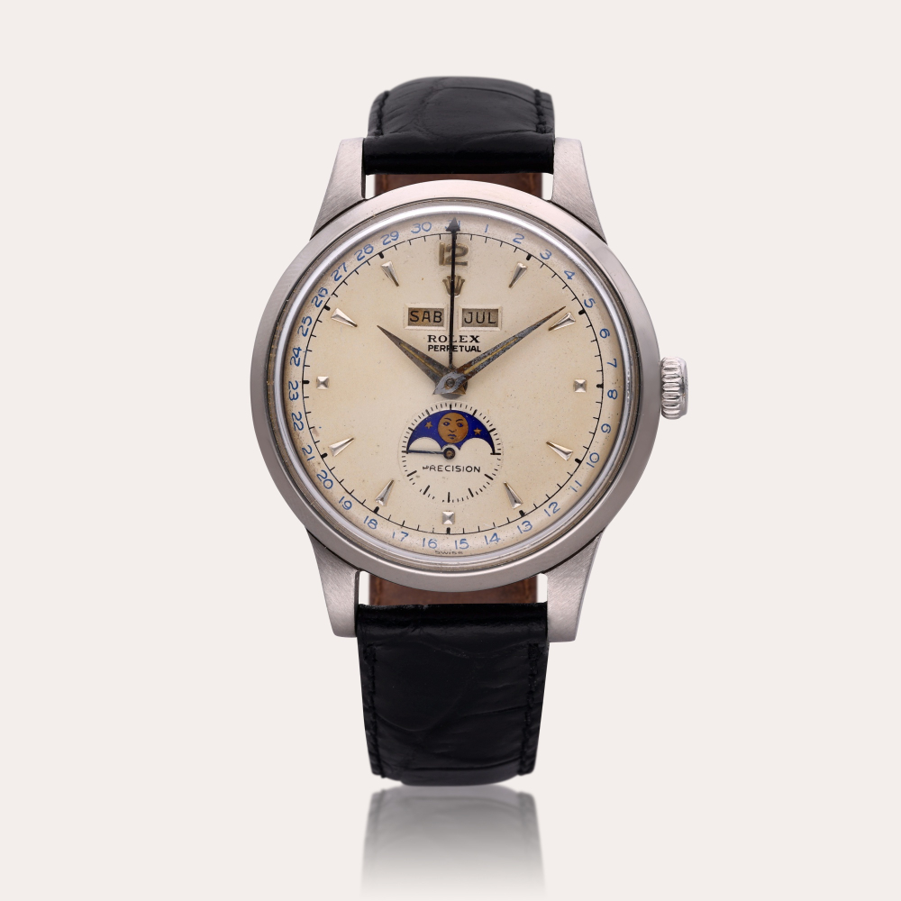 Rolex Reference 8171 ‘Padellone’ | A stainless steel automatic triple calendar wristwatch with moon phases, Circa 1950