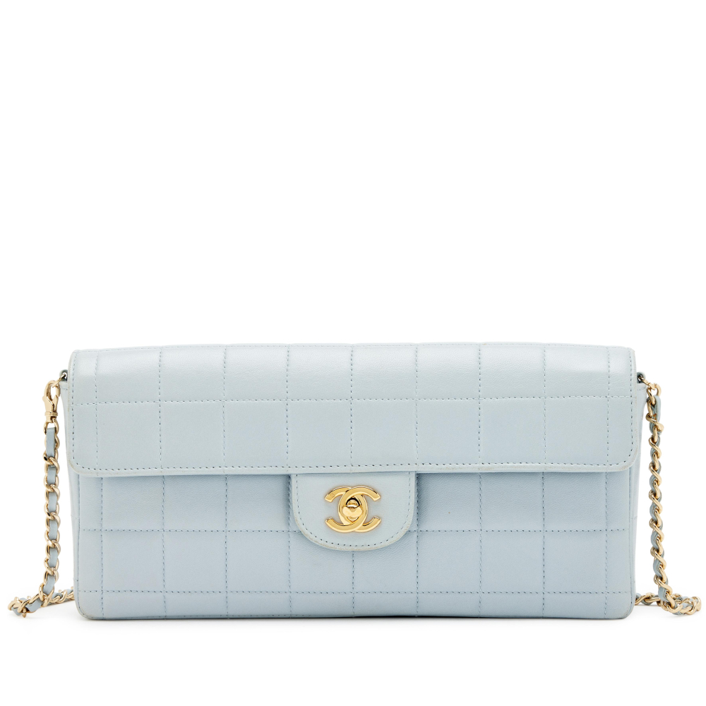 Chanel Blue Quilted Lambskin East West Chocolate Bar Flap Bag Gold Hardware, 2002-2003