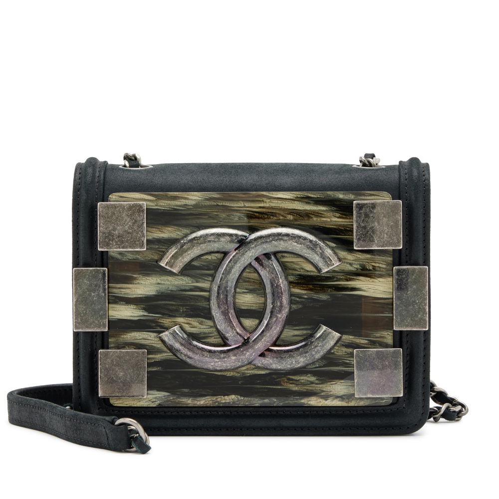Chanel Black Iridescent Lambskin and Marble Plexiglass Mini Boy Brick Ruthenium Hardware, 2015-2016