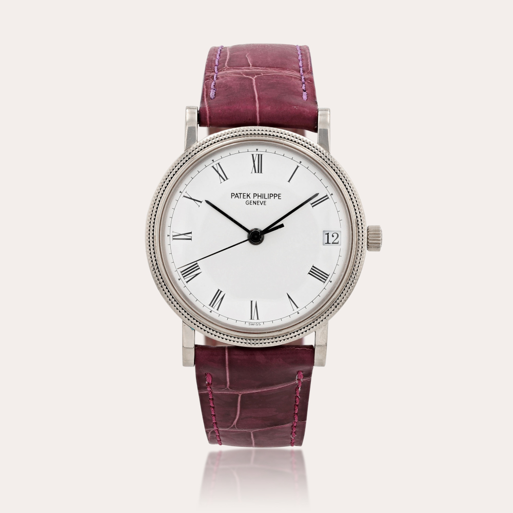 Patek PhilippeCalatrava 'Clou de Paris', reference 3802/200G Montre bracelet en or blanc avec date | White gold wristwatch with date Vers 1996 | Circa 1996