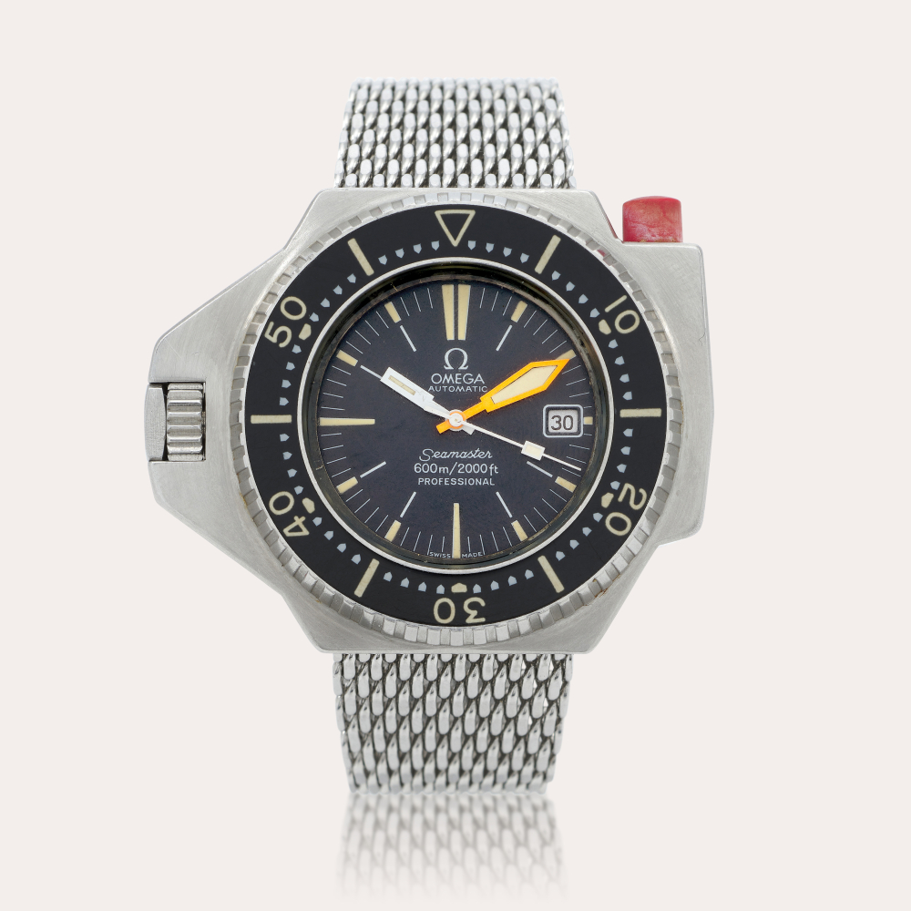 OmegaSeamaster 600 ‘Ploprof’, reference 166.077 Montre bracelet en acier avec date | Stainless steel wristwatch with date and bracelet Vers 1970 | Circa 1970