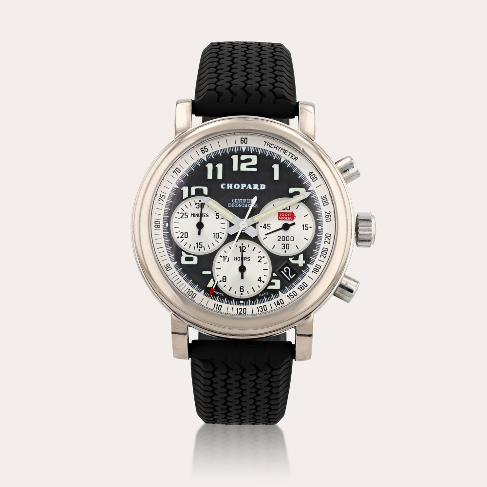 ChopardMille Miglia, limited edition, reference 1251 Montre bracelet chronographe en or blanc | White gold chronograph wristwatch Vers 2005 | Circa 2005