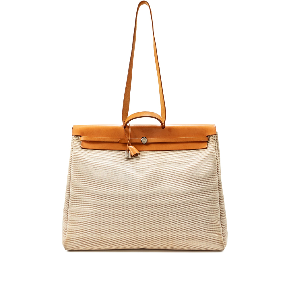 Hermès Natural Vache Hunter and Toile H Herbag 52 GM Palladium Hardware, 2004 and MM Change Purse, 2004