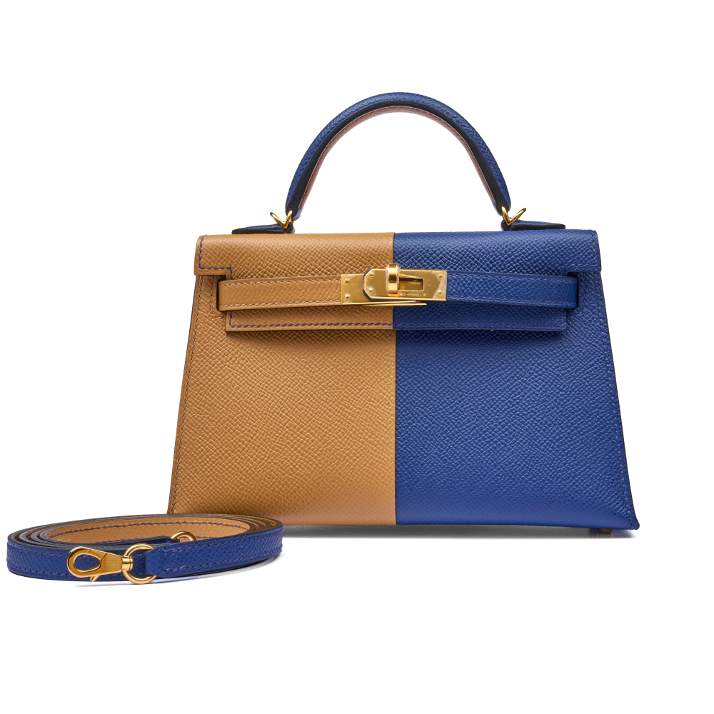 Hermès  Bleu Saphir and Sesame Epsom Casaque HSS Mini Kelly II 20 Gold Hardware, 2022