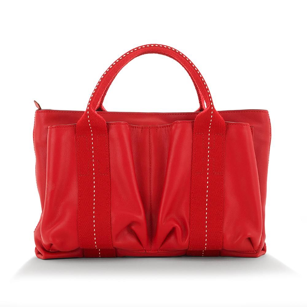 HERMÈS PARIS Handbag in red canvas and red leather