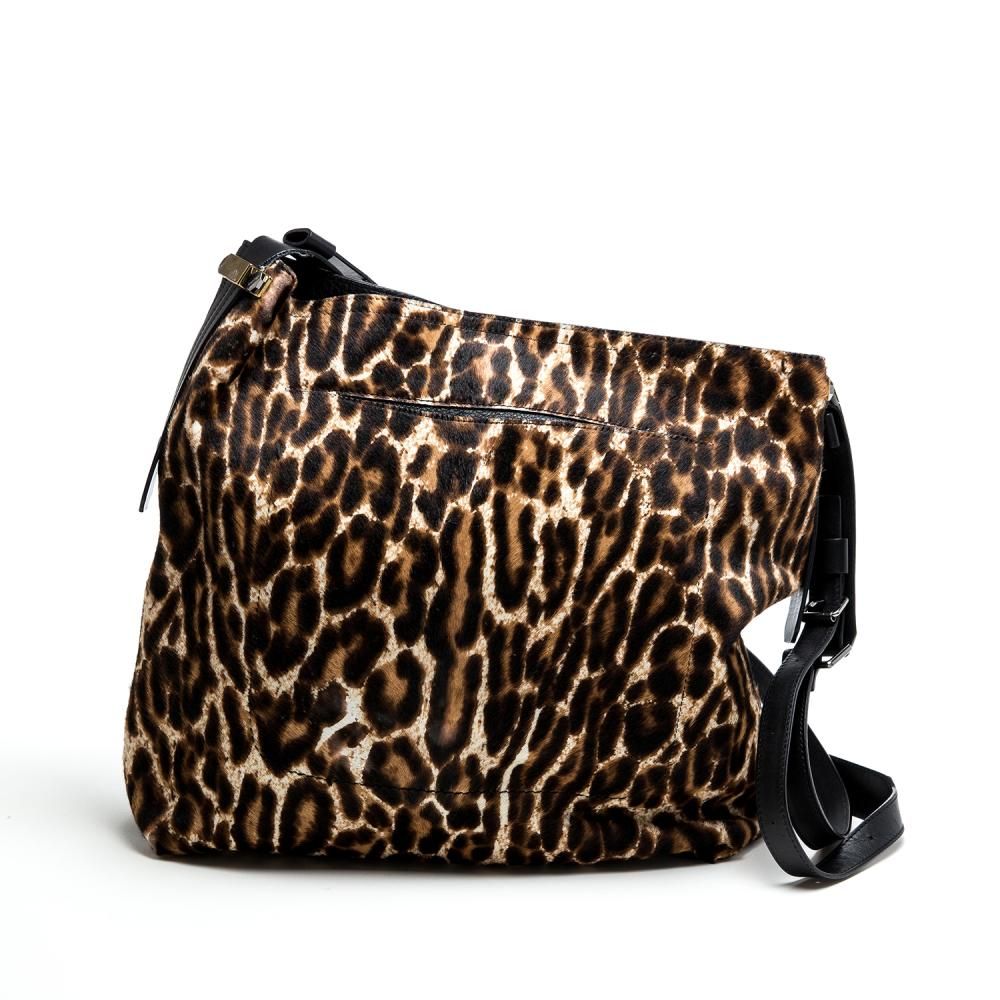 LANVIN Shopping bag in black leather and leopard print