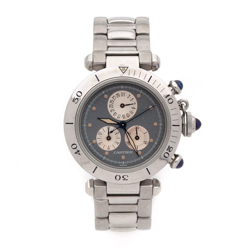 CARTIER PASHA CHRONOGRAPHE. REF. 1352 1. A stainless steel quartz chronograph by Cartier from the 90's.