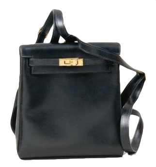 Hermes 20cm Black Gulliver Leather Kelly Ado Backpack with Gold